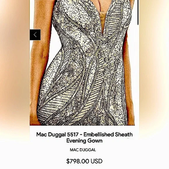 MAC DUGGAL Embellished Sleeveless Plunge Neck Low Back Gown Silver 5517 NWT - Picture 6 of 14